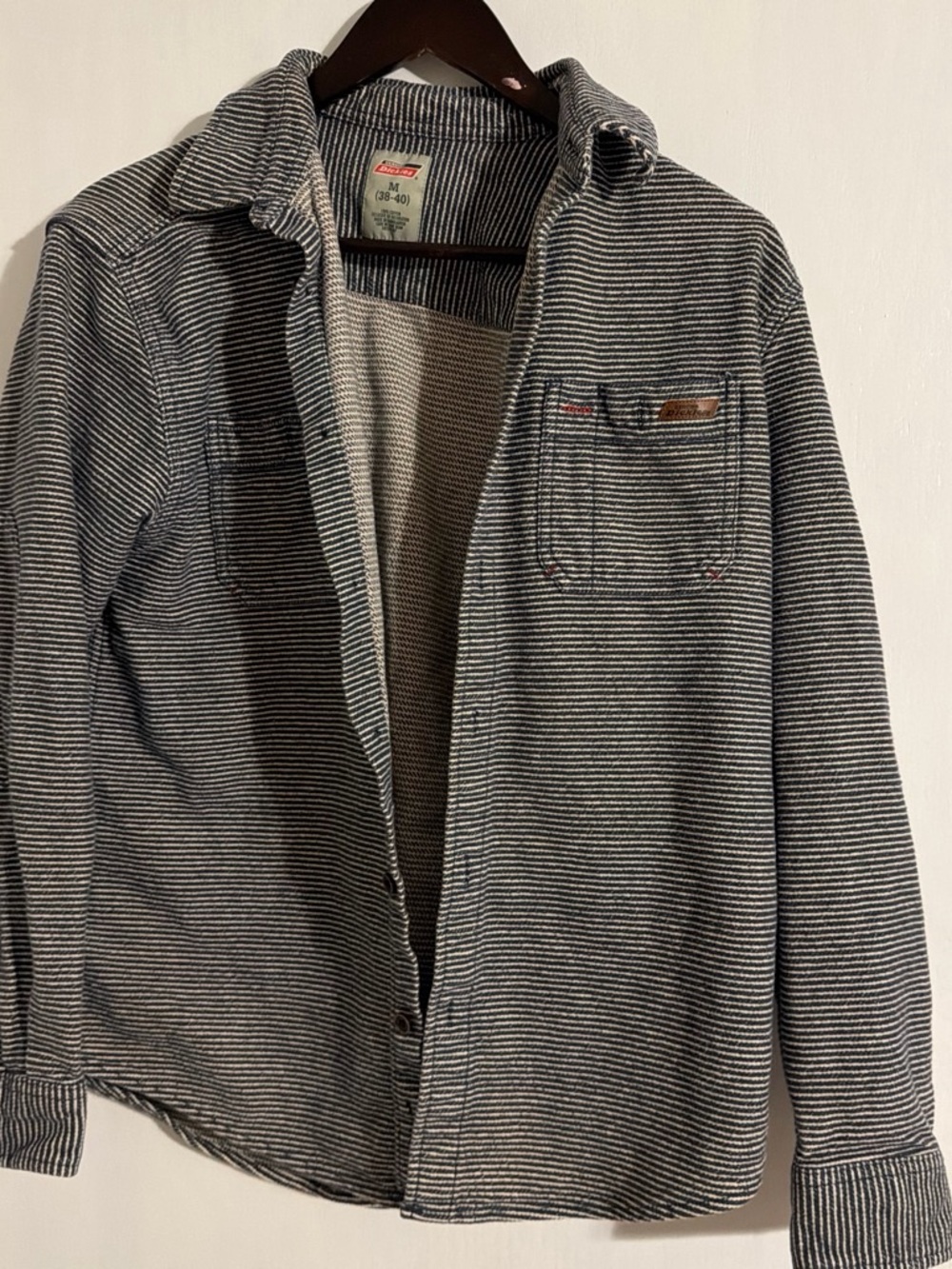 Genuine Dickies Hickory Stripe Long Sleeve Shirt Jacket Elbow Patches M